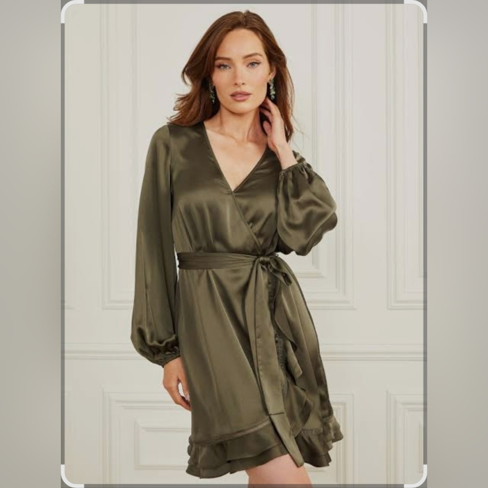 Marciano (Guess) Betty Wrap Dress - Olive, Size 6